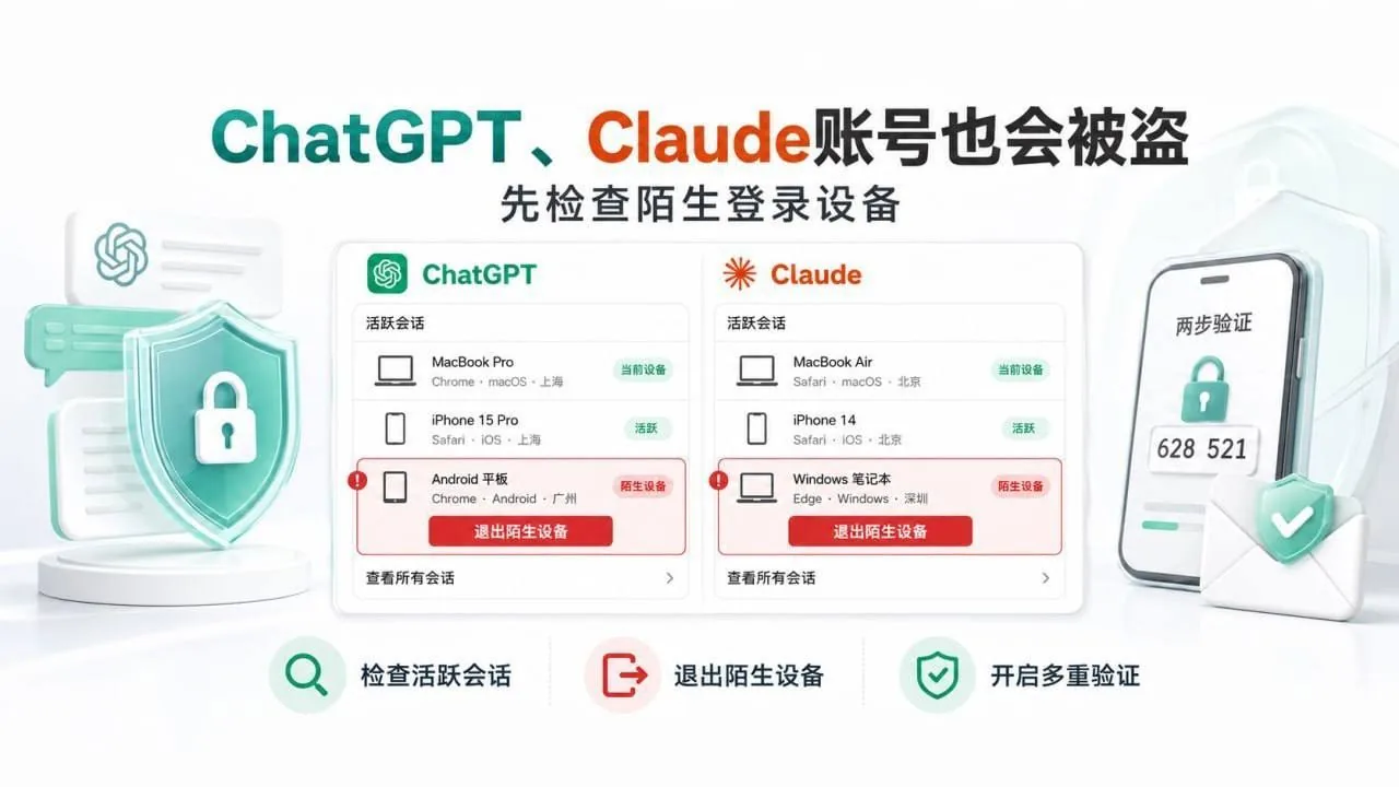ChatGPT、Claude账号也会被盗，先检查陌生登录设备